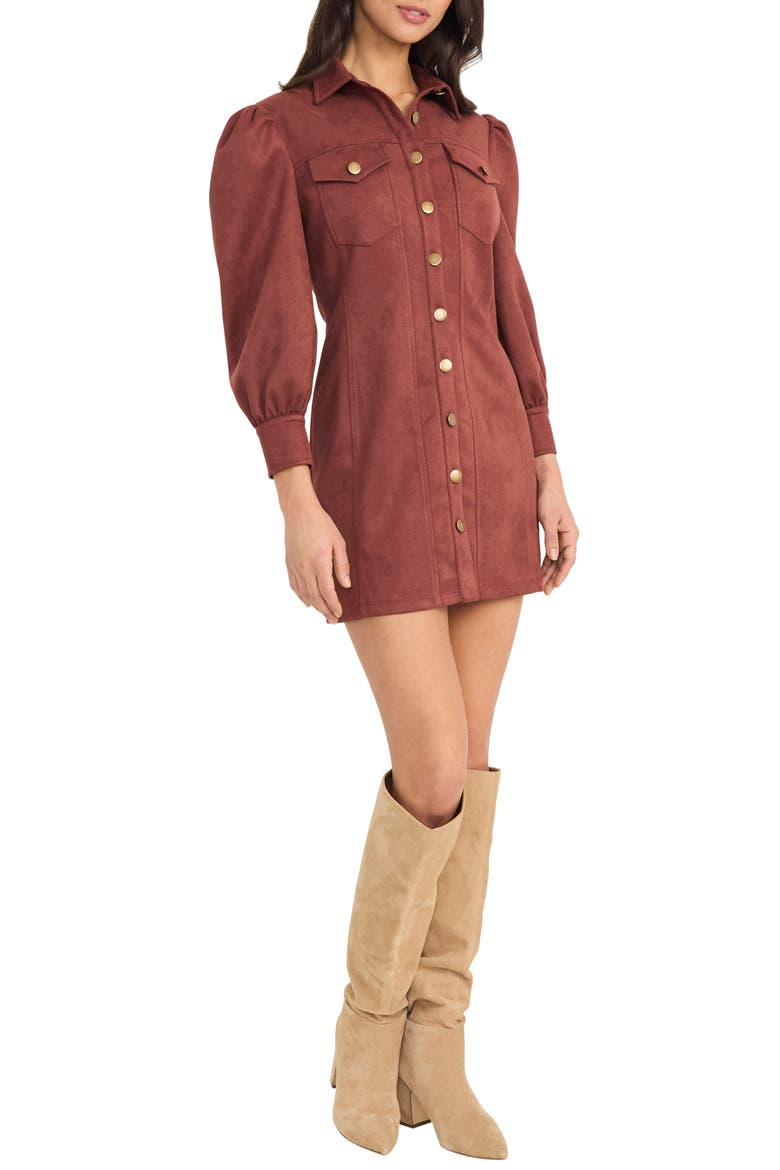 Long Sleeve Faux Suede Minidress, Alternate, color, RUM RAISIN