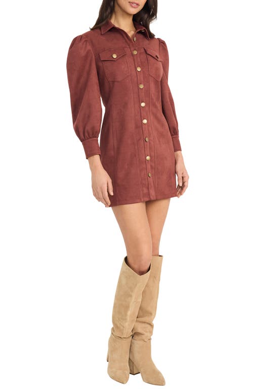 The Good Journey Long Sleeve Faux Suede Minidress In Brown