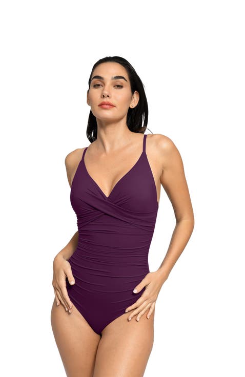 Shapewear Ruched Cross-Front Sculpting One-Piece Swimsuit