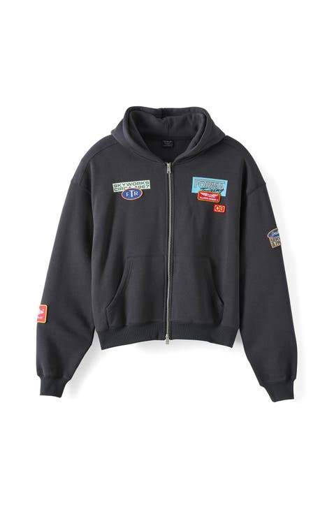 Men's Cropped Zip Up Graphic Hoodie