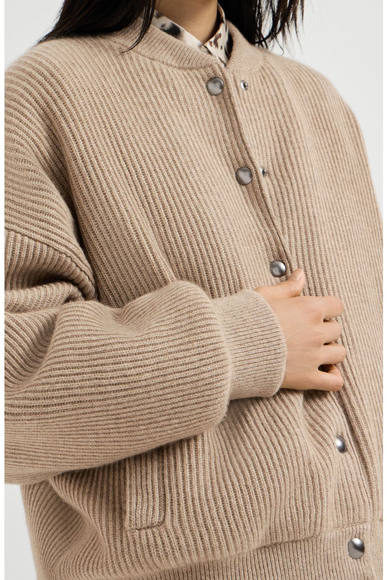 Cashmere English rib knit bomber jacket with Thermore® padding, Alternate, color, Cashmere Beige