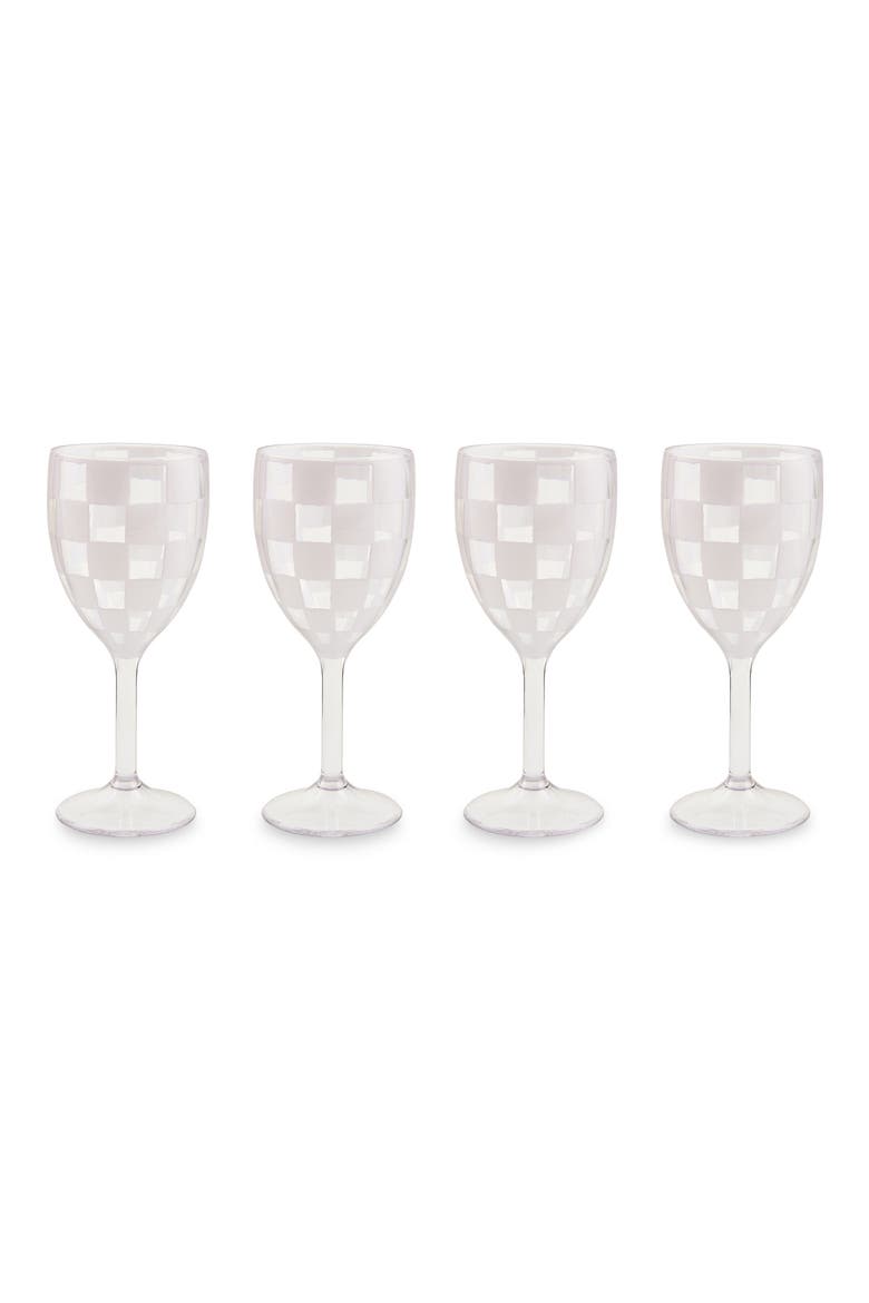 Set of 4 White Check Acrylic Wine Goblets, Main, color, WHITE