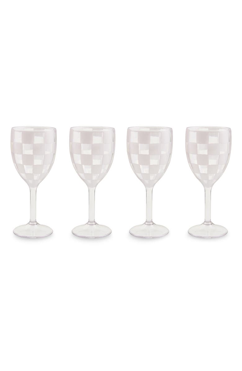 MACKENZIE CHILDS Set of 4 White Check Acrylic Wine Goblets, Main, color, White