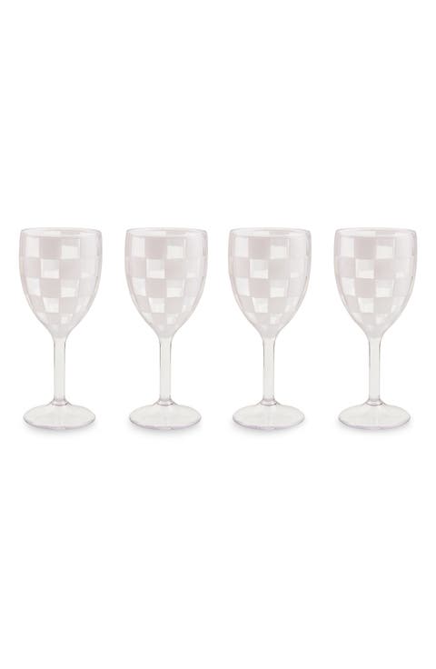 Set of 4 White Check Acrylic Wine Goblets