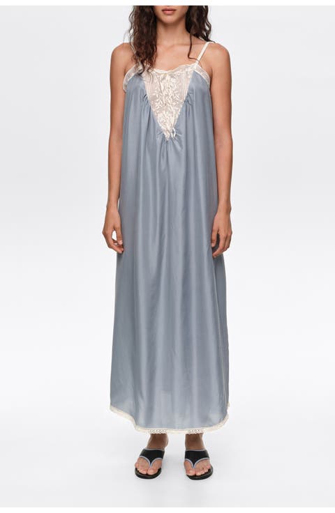 Silk Lace Strap Maxi Dress