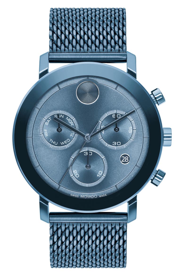 Bold Evolution Chronograph Mesh Strap Watch, 42mm, Main, color, BLUE DIAL