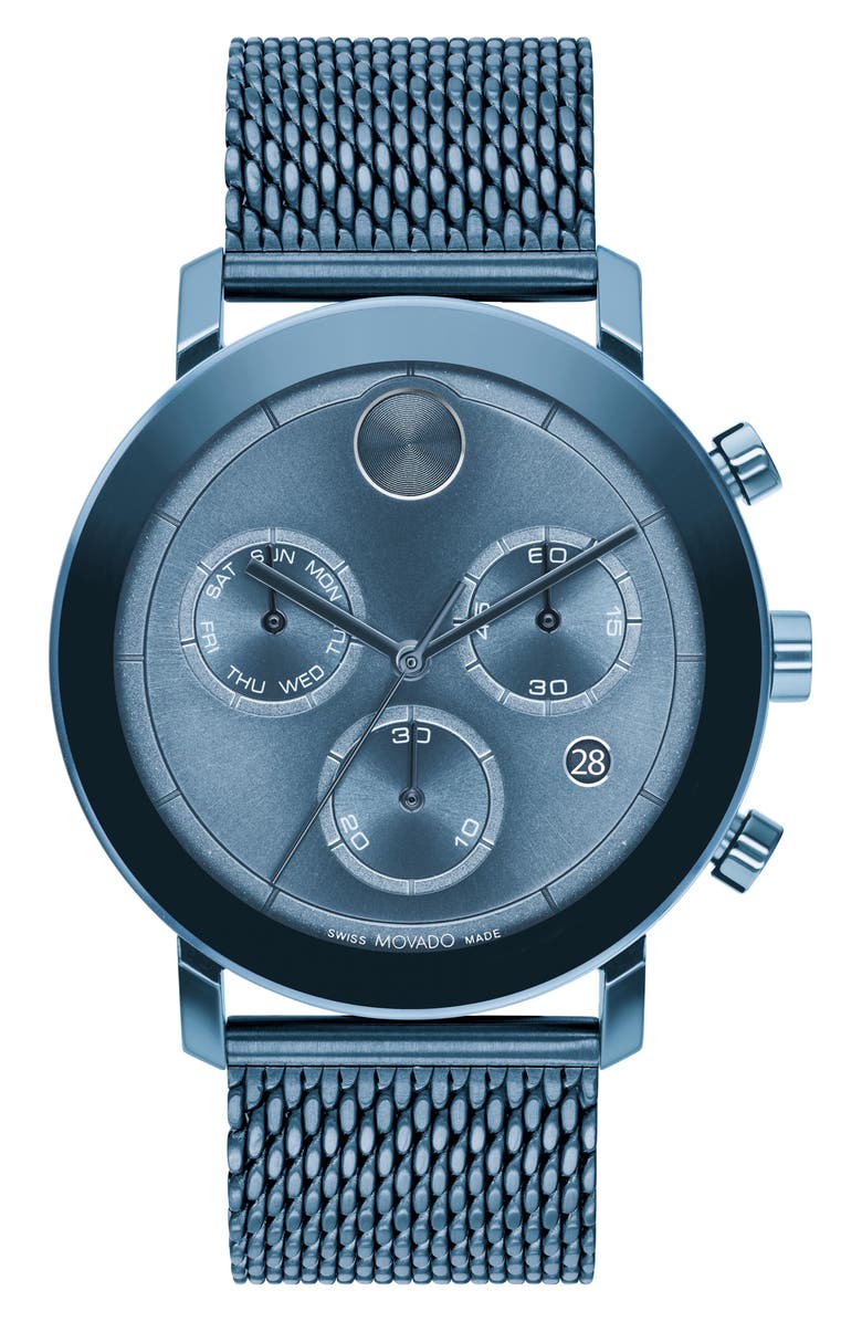 Movado Bold Evolution Chronograph Mesh Strap Watch, 42mm, Main, color, Blue Dial