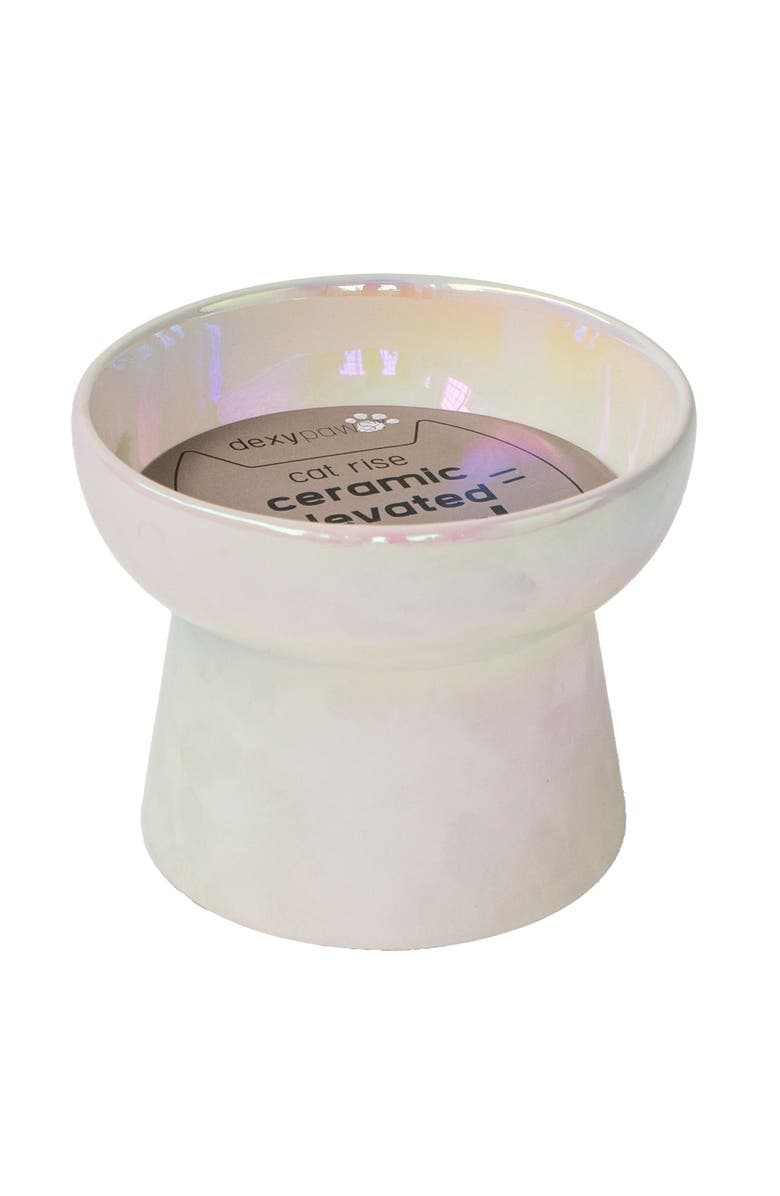 Dexypaws Elevated Ceramic Bowl For Cats Iridescent 7Oz Capacity, Main, color, Off-White