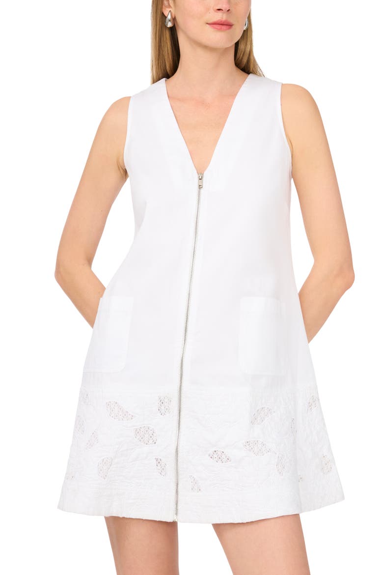 Zip Front Eyelet Embroidered Minidress, Alternate, color, ULTRA WHITE
