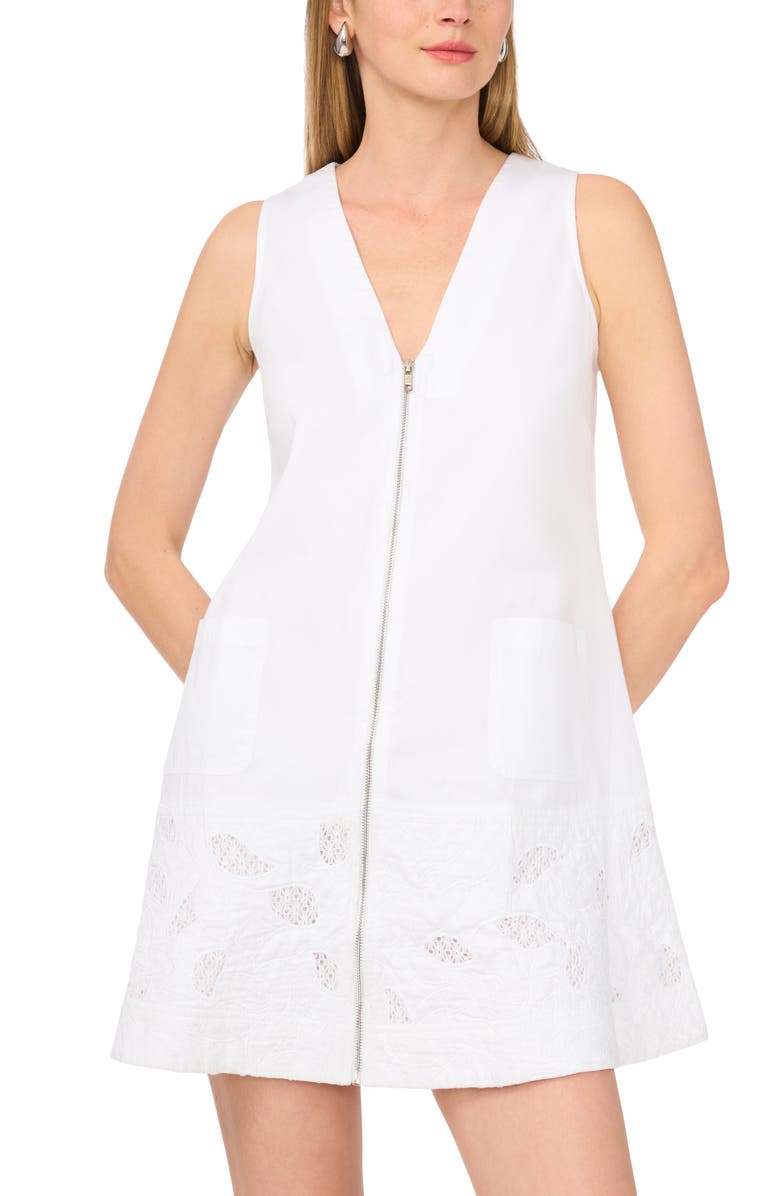 1.STATE Zip Front Eyelet Embroidered Minidress, Alternate, color, Ultra White