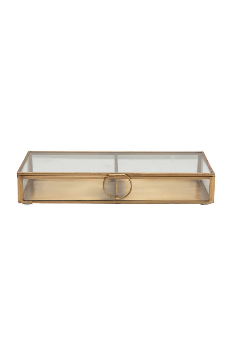 Storied Home Brass and Glass Display Box with Two Compartments, Clear, Main, color, Brass