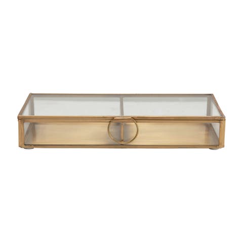 Brass and Glass Display Box with Two Compartments, Clear