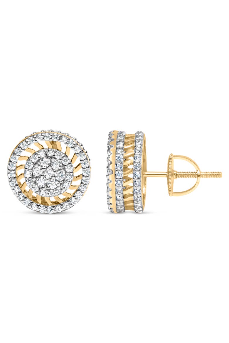 10K Yellow Gold 1.00 Ct Diamond Halo Radiant Sunburst Stud Earrings, Alternate, color, Yellow