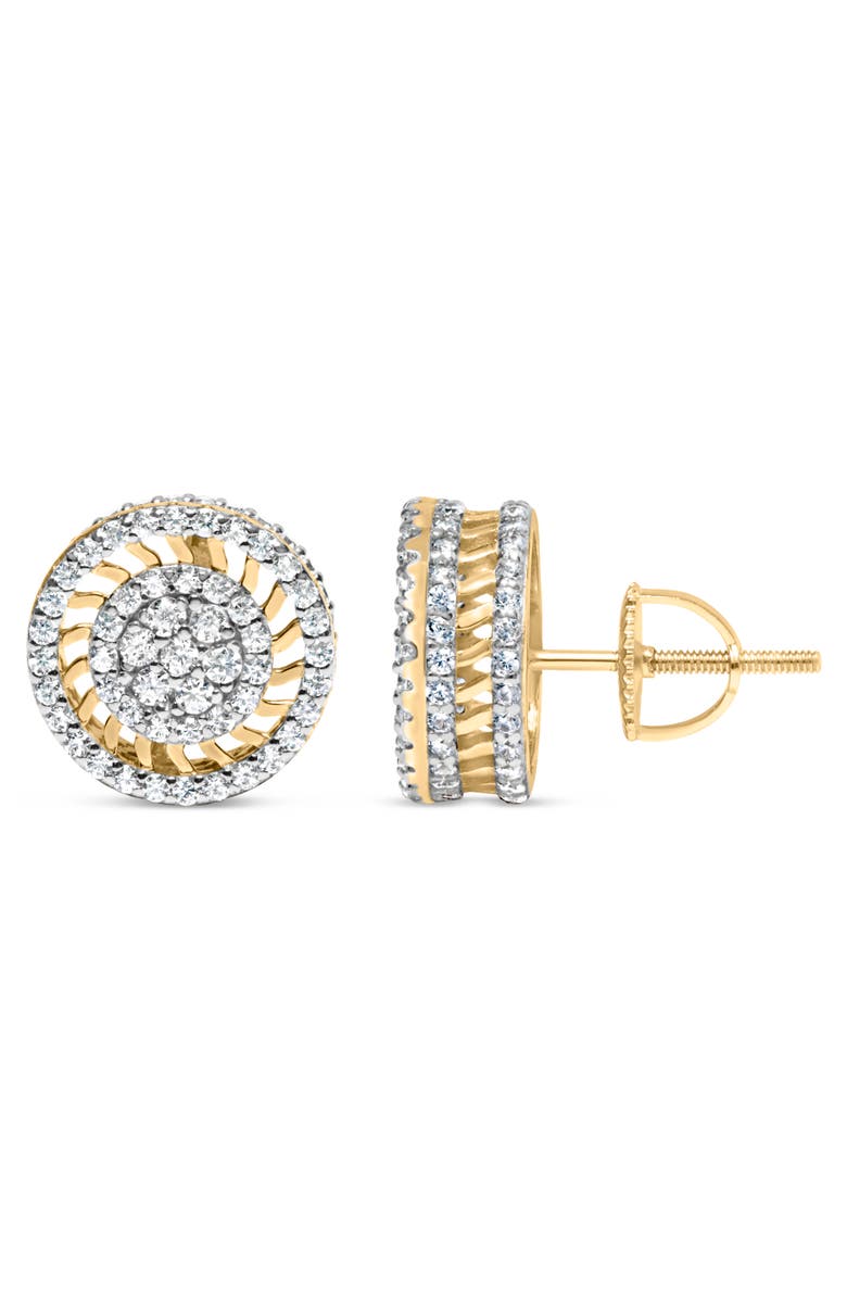 Haus of Brilliance 10K Yellow Gold 1.00 Ct Diamond Halo Radiant Sunburst Stud Earrings, Alternate, color, Yellow