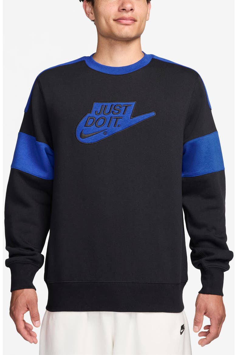 Sportswear Club Fleece Crewneck Sweatshirt, Main, color, BLACK/ GAME ROYAL