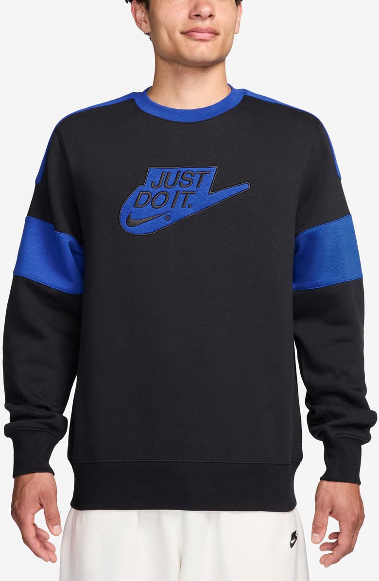 Nike Sportswear Club Fleece Crewneck Sweatshirt, Main, color, Black/ Game Royal