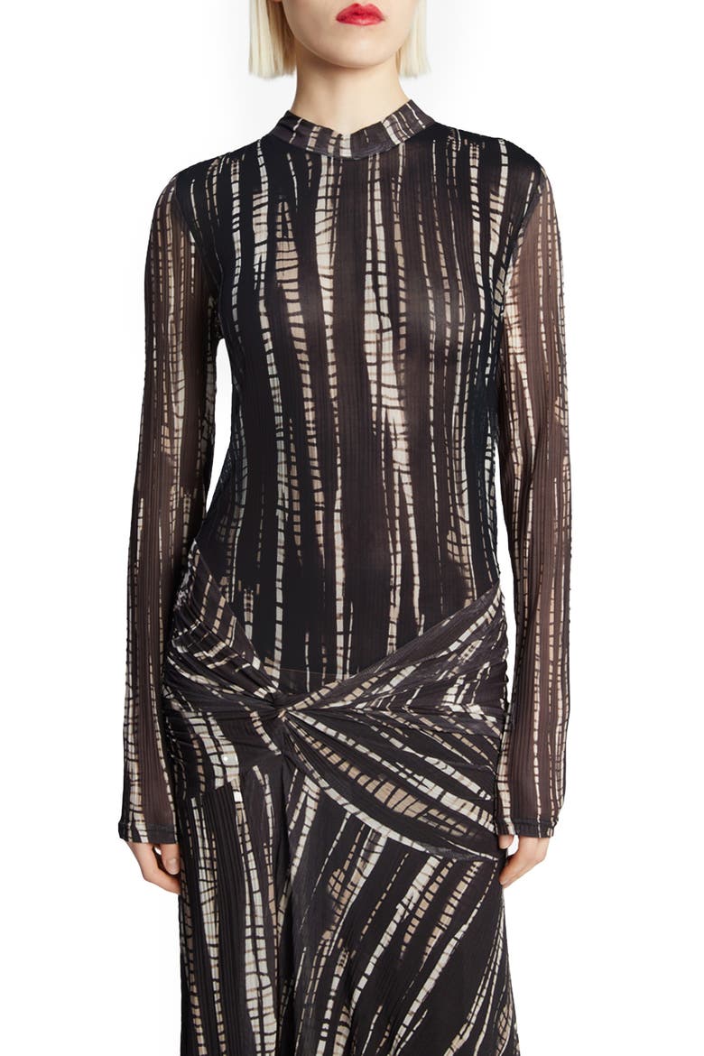 Lea Long Sleeve Mesh Dress, Alternate, color, BLACK/ BROWN