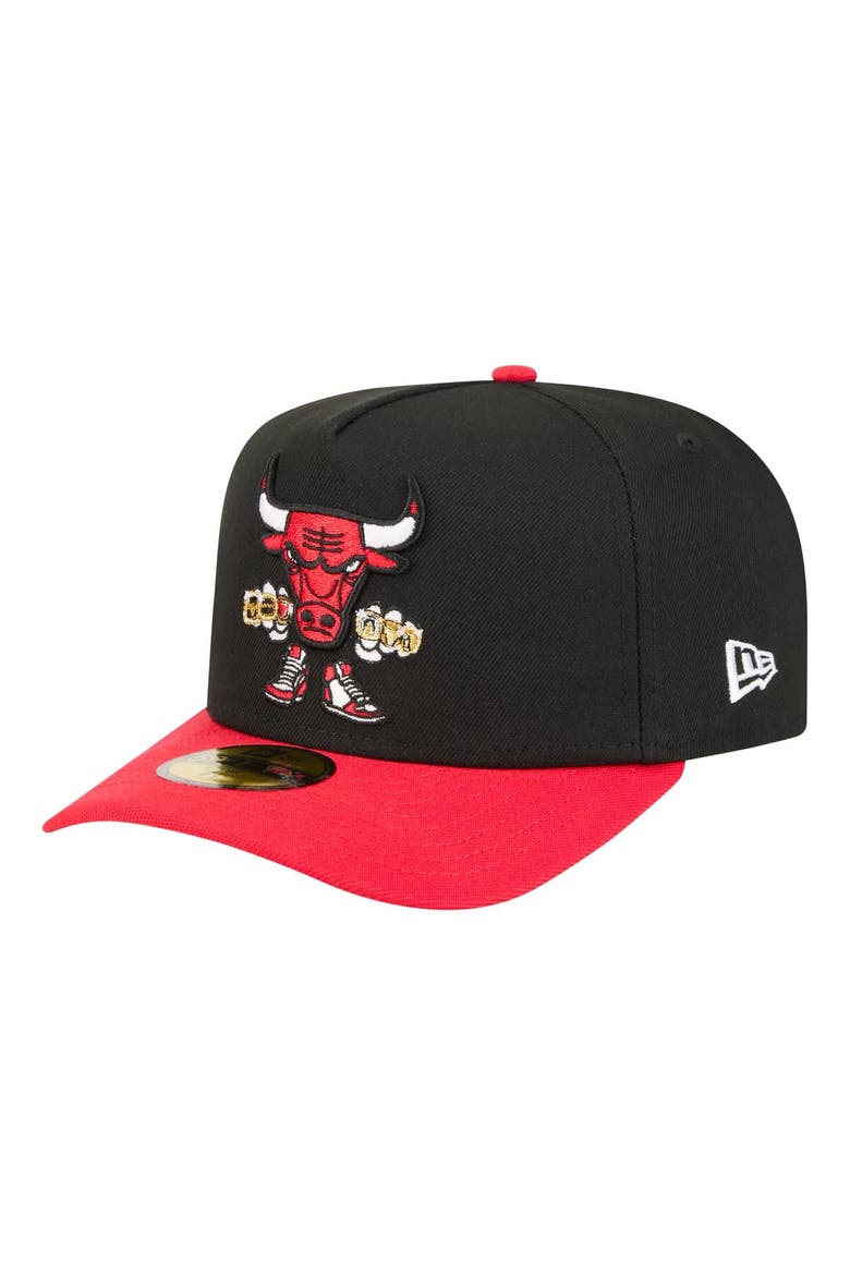 Men's New Era  Black Chicago Bulls Injection Cartoon Logo A-Frame 59FIFTY Fitted Hat, Main, color, Black