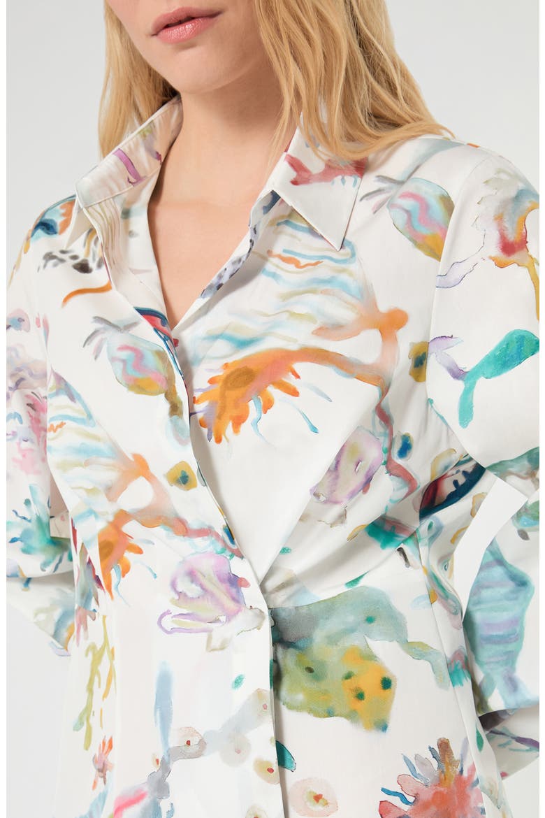 Watercolor Print Long Sleeve Shirtdress, Alternate, color, ICE