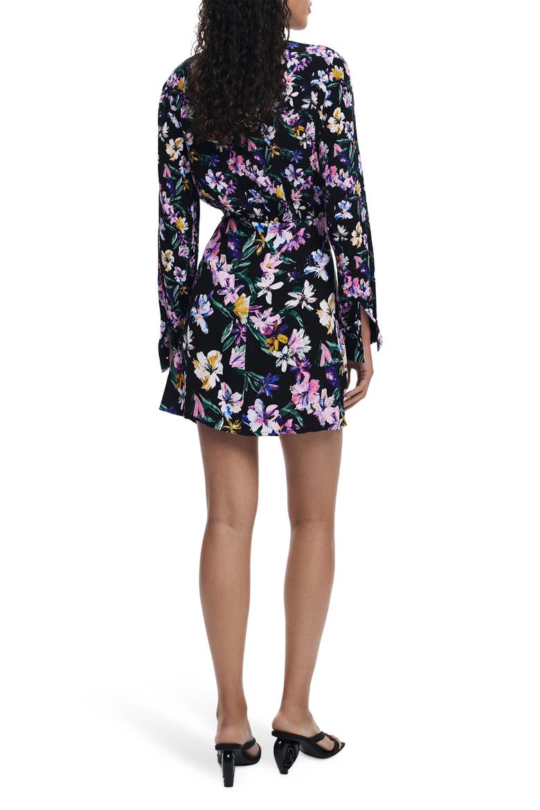 Floral Long Sleeve Minidress, Alternate, color, BLACK