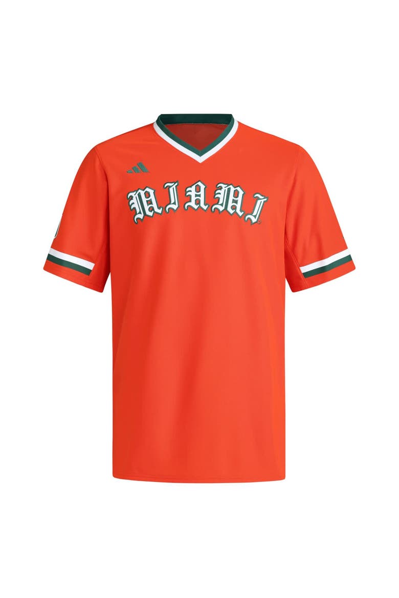 Men's adidas  Orange Miami Hurricanes V-Neck Baseball Jersey, Alternate, color, Orange