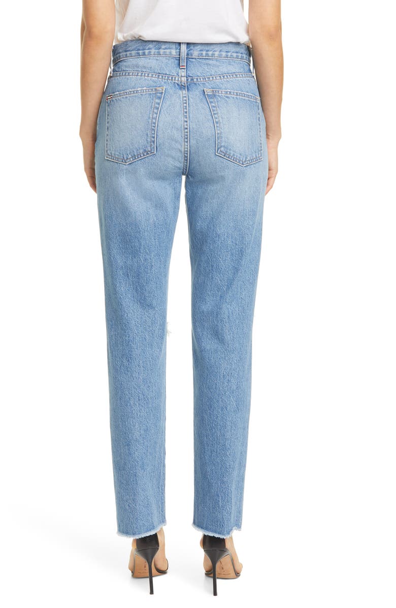 Alice + Olivia Amazing High Waist Ripped Boyfriend Nonstretch Cotton Jeans, Alternate, color, 
