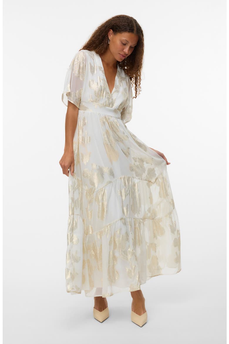 Chili Metallic Ruffle Maxi Dress, Alternate, color, CLOUD DANCER DETAIL