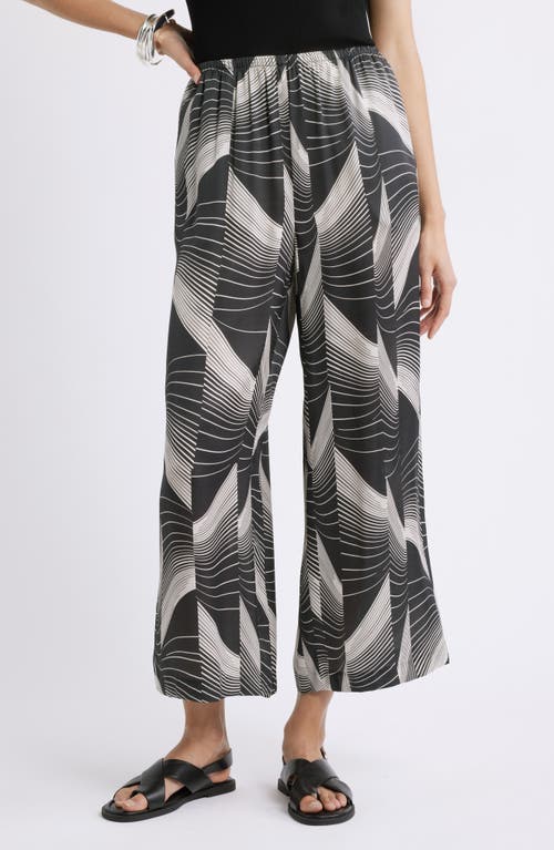Nordstrom Print Pull-on Satin Crop Wide Leg Pants In Gray