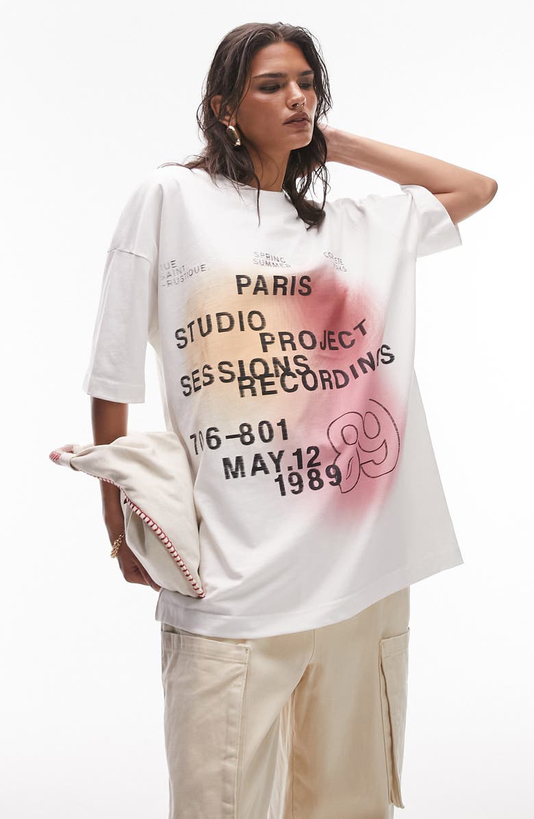 Topshop Paris Oversize Graphic T-Shirt, Main, color, 