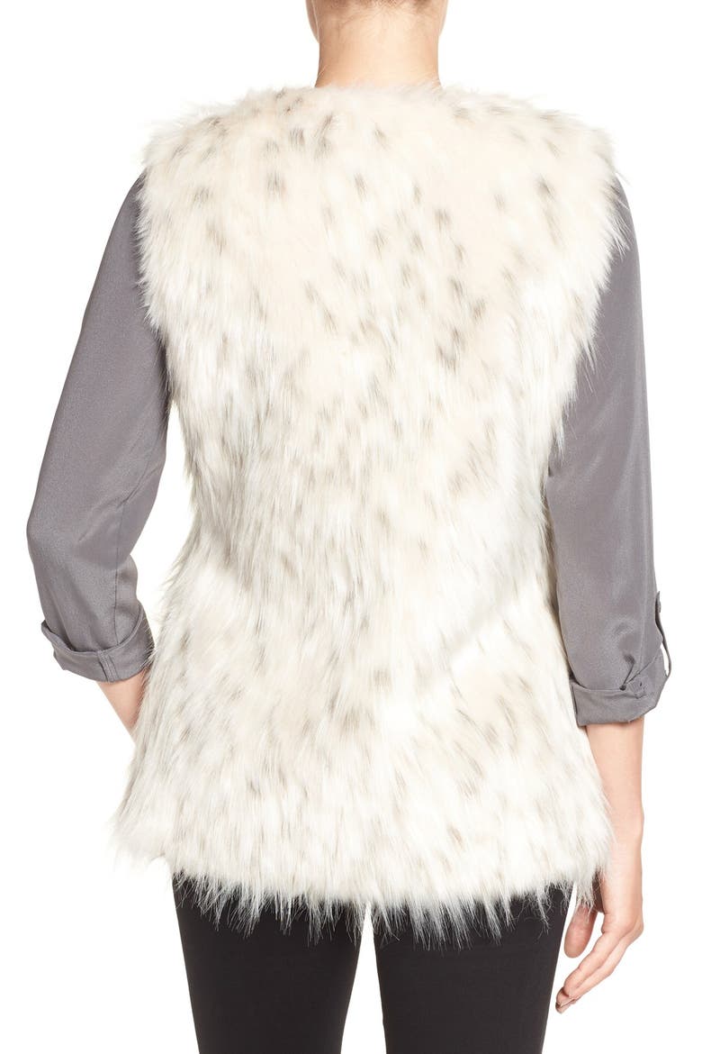 Collarless Faux Fur Vest, Alternate, color, WHITE BLACK TIPPING