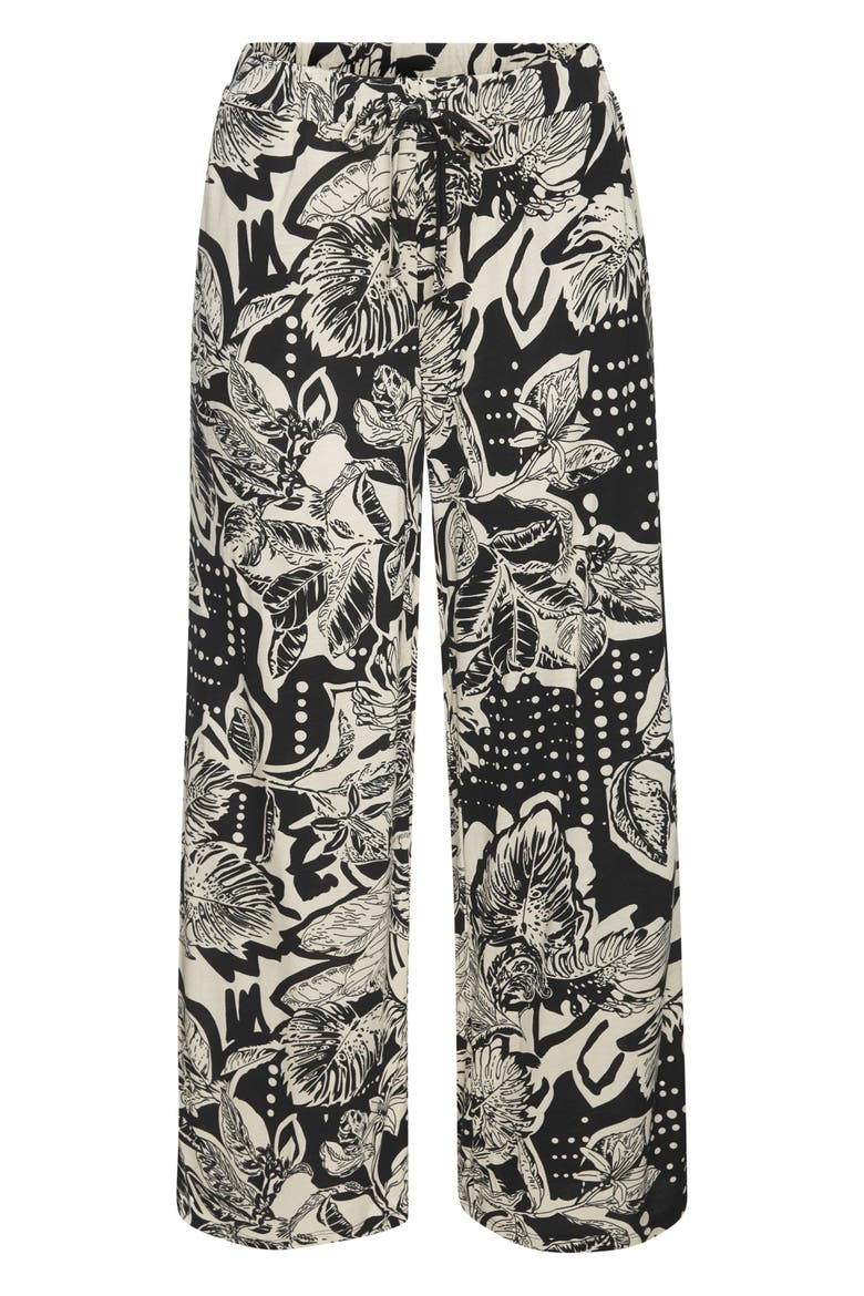 Floral Print Wide Leg Pants, Alternate, color, Black & Ivory