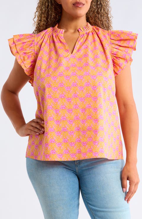 Risette Floral Tiered Ruffle Sleeve Top (Plus)