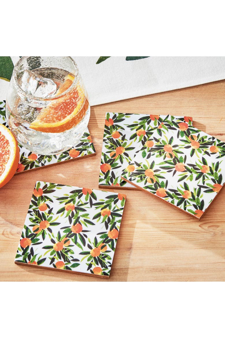 Citrus Grove Wooden Coasters Set of 4 - Multicolor Drinkware, Alternate, color, Green