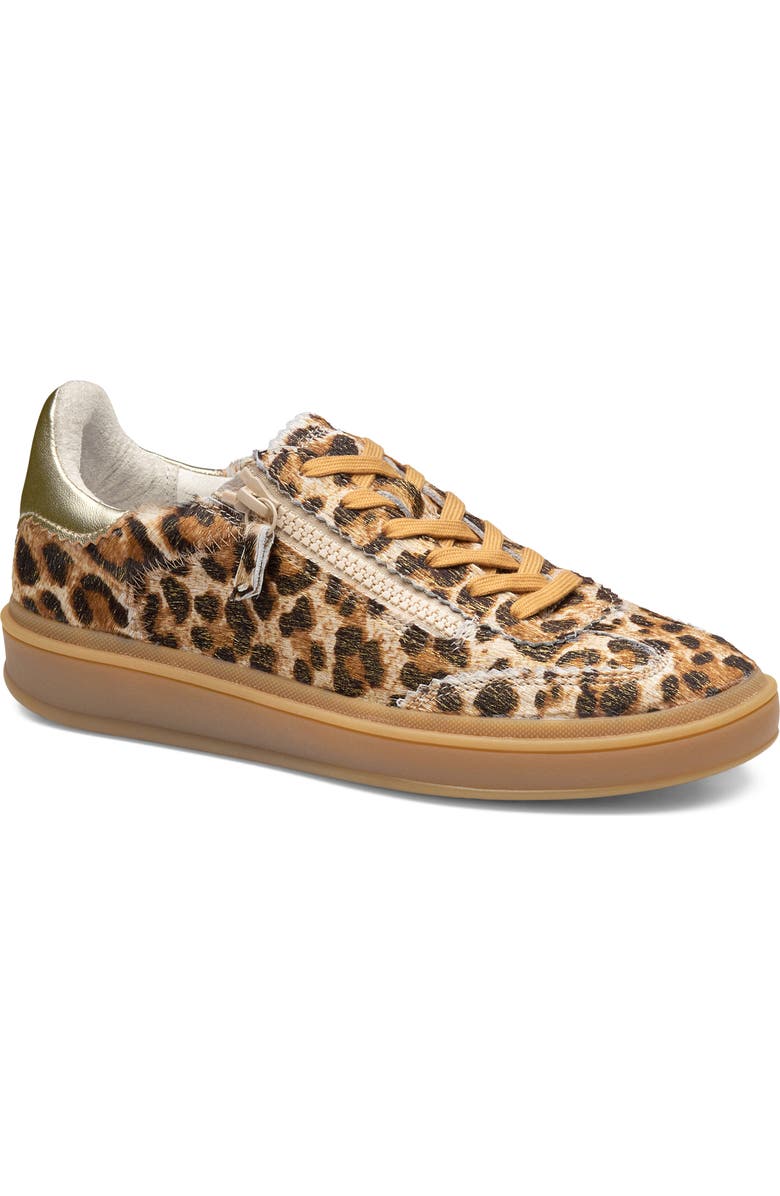 Johnston & Murphy Ashley Genuine Calf Hair Side Zip Sneaker, Main, color, Gold Leopard/Metallic Sheep