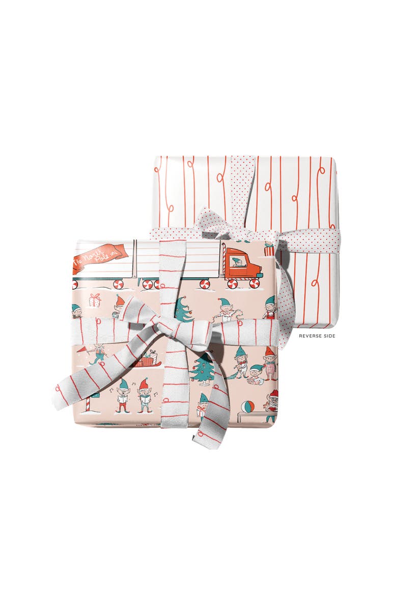 Two-Sided "Elf Workshop" Heavyweight Christmas/Holiday Gift Wrap, Alternate, color, Multicolored