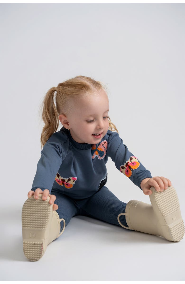 Charlotte & George Butterfly Hook Stitch Set French Fleece Top and Leggings Set, Alternate, color, Denim