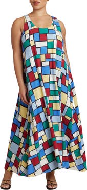 ELOQUII Printed Linen Trapeze Dress