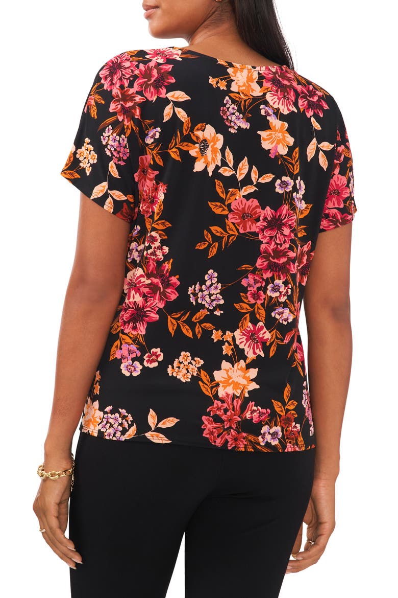 Floral Flutter Sleeve Blouse, Alternate, color, BLACK/PINK/GOLD