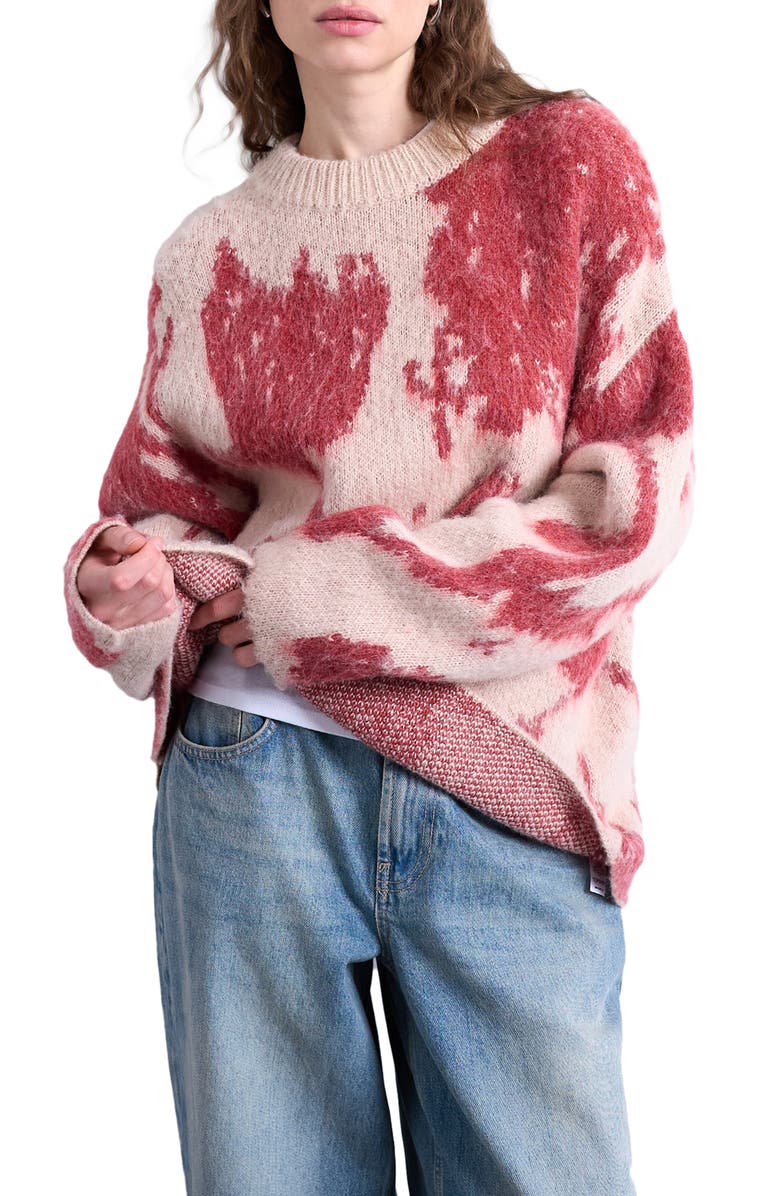 Topshop Blurred Floral Fuzzy Sweater, Main, color, Pink