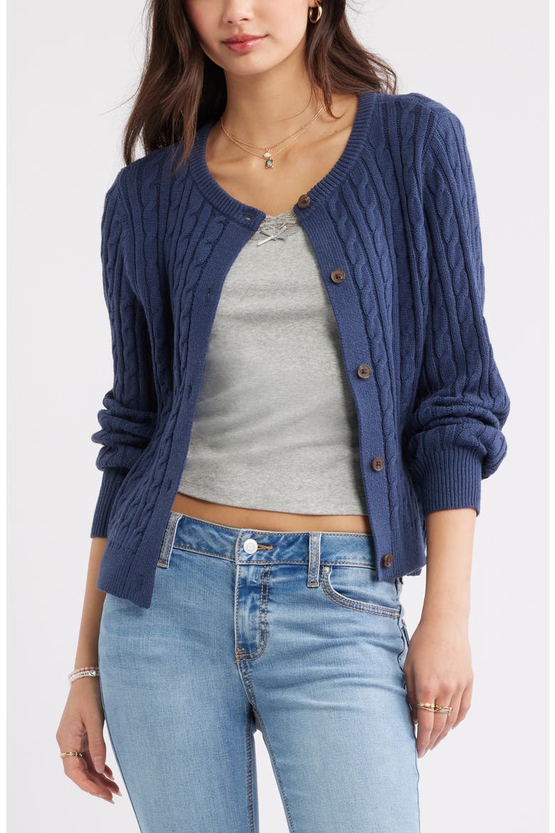 Button Front Cotton Blend Cardigan, Main, color, NAVY INDIGO