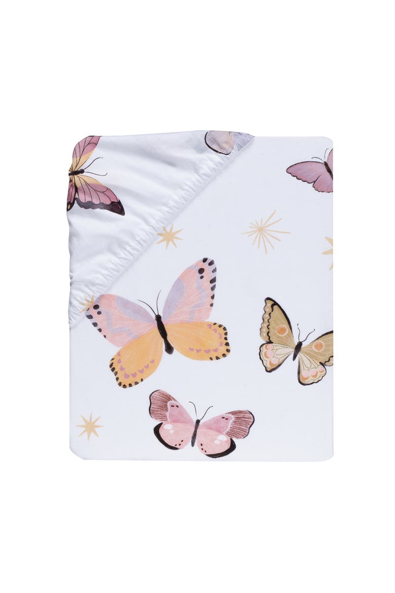 Butterfly Dreams Breathable 100% Cotton Fitted Baby Crib Sheet, Alternate, color, White Multi