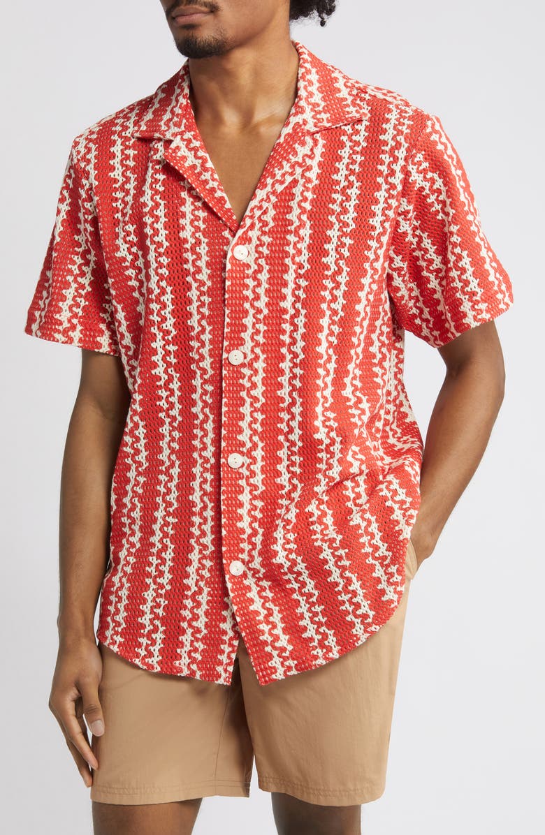OAS Red Scribble Mesh Camp Shirt, Main, color,