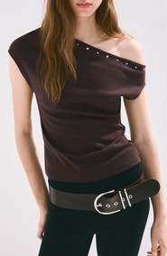 MANGO Asymmetrical Studded T-Shirt