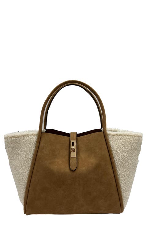 Faux Suede & Faux Shearling Tote