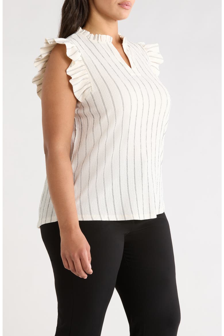 Striped Ruffle Neck Flutter Sleeve Top, Alternate, color, WHITE DOVE/ ANNEBLACK