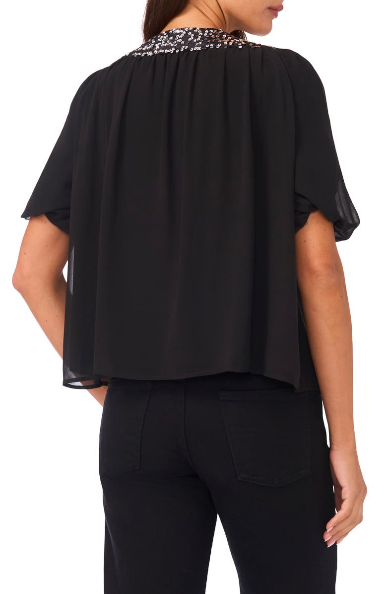 Vince Camuto Sequin Trim Puff Sleeve Top, Alternate, color, Rich Black