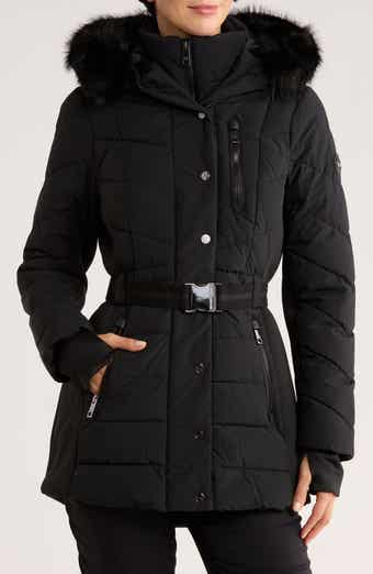 Michael Kors Faux Fur Trim Belted Puffer Jacket