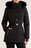 Michael Kors Faux Fur Trim Belted Puffer Jacket