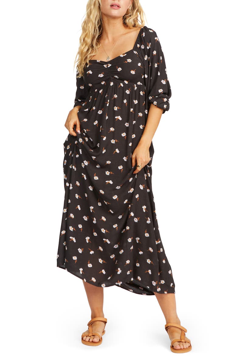 Swept Away Ruched Midi Dress, Main, color, OFF BLACK