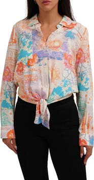 SUNNY LEIGH Long Sleeve Tie Front Button-Up Shirt